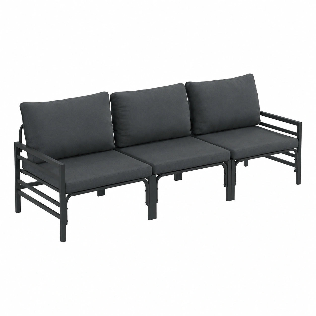 Salon de jardin, en acier, modulable, coloris noir, 8 pièces, pour la terrasse ou le jardin