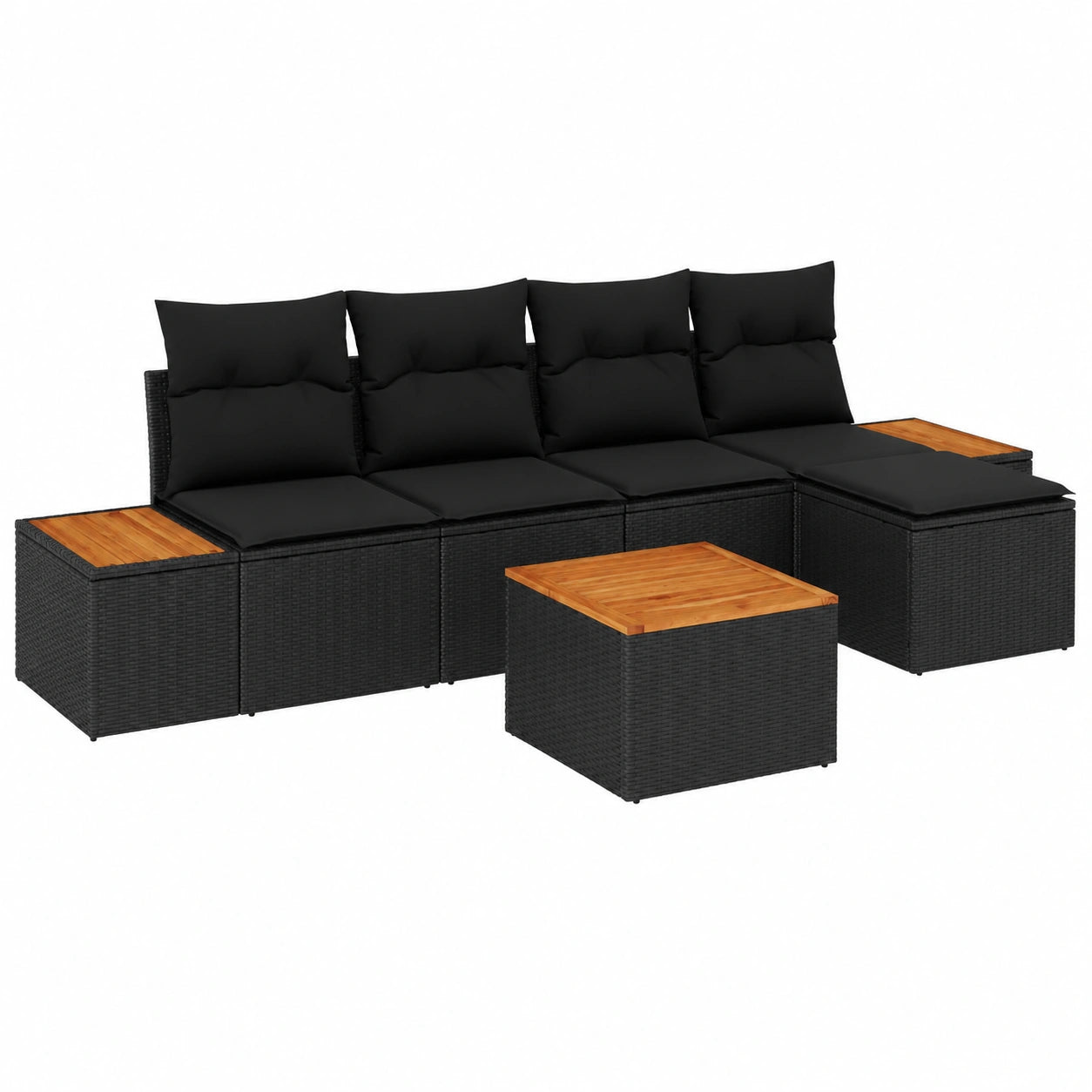 Salon de jardin, en résine tressée, modulable, coloris noir, 6 pièces, pour la terrasse ou le jardin