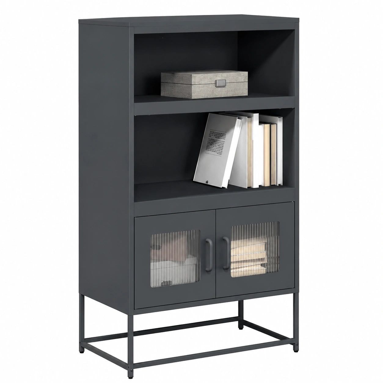 Bureau, avec rangement, en acier, 68 x 39 x 123 cm, coloris anthracite, pour l’espace de travail