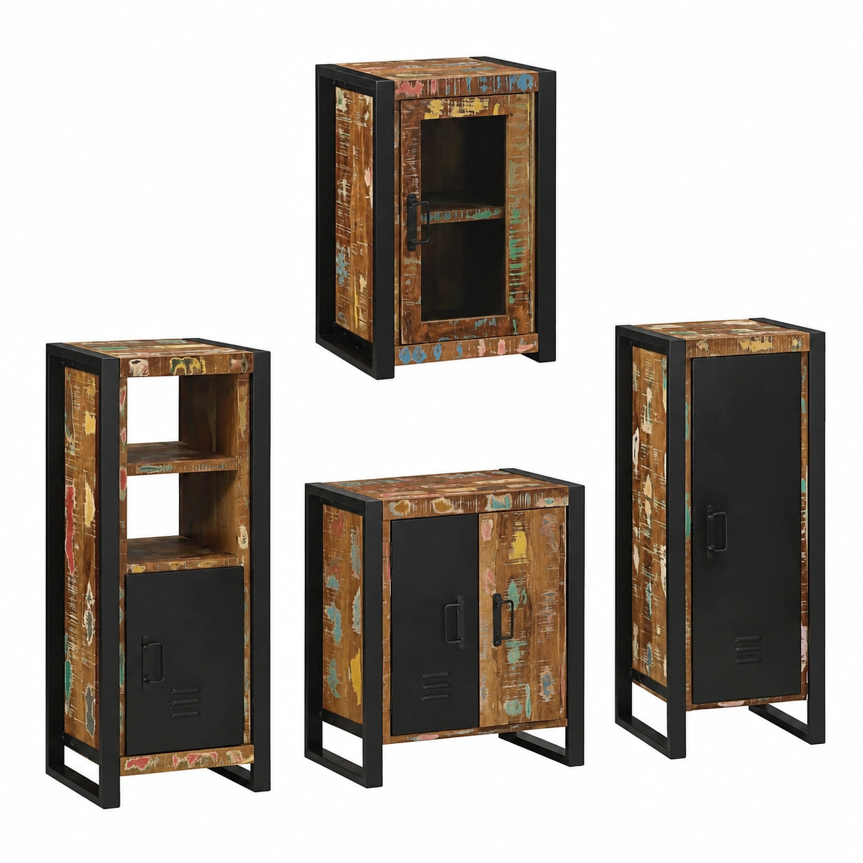 Ensemble de meubles de salle de bain, 4 pièces, avec rangement, en bois massif, pour la salle de bain